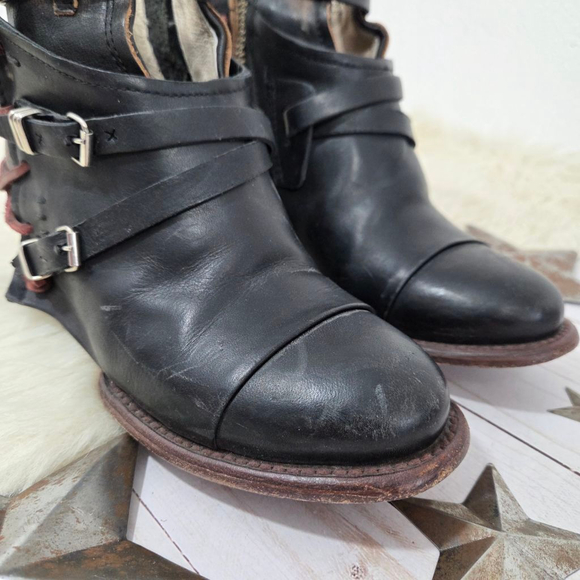 Freebird Crue Ankle boots black multi brown red strappy leather booties womens 8 - Picture 6 of 11